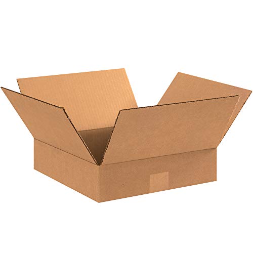 Aviditi 12123 Flat Corrugated Cardboard Box 12" L x 12" W x 3" H, Kraft, for Shipping, Packing and Moving (Pack of 25)
