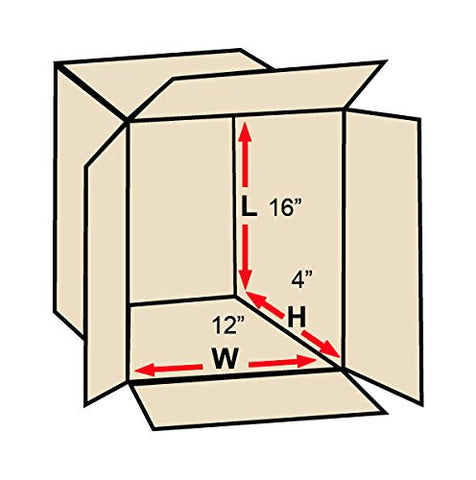 Aviditi 16124100PK Flat Corrugated Boxes, 16" L x 12" W x 4" H, Kraft (Pack of 100)