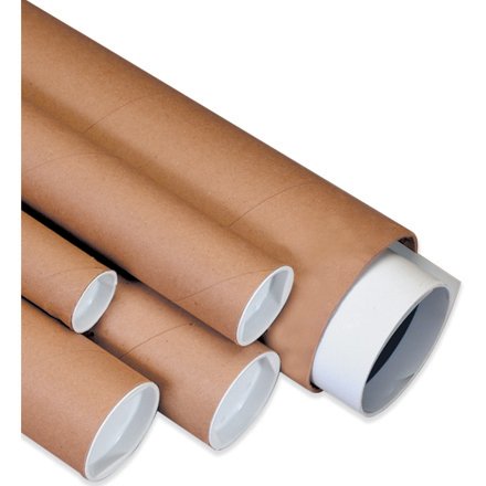 Aviditi P4020K Mailing Tubes with Caps, 4" x 20", Kraft (Pack of 15)