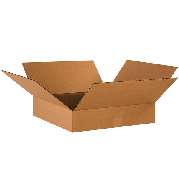 Aviditi 1818450PK Flat Corrugated Boxes, 18" L x 18" W x 4" H, Kraft (Pack of 50)