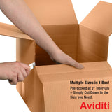 Aviditi MD181212 Multi-Depth Corrugated Box, 18" Length x 12" Width x 12" Height, Kraft (Bundle of 25)