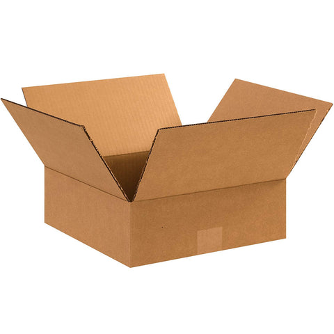 Aviditi 12124100PK Flat Corrugated Boxes, 12" L x 12" W x 4" H, Kraft (Pack of 100)